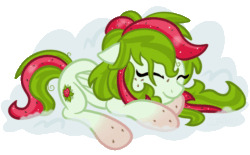 Size: 1000x618 | Tagged: safe, artist:sjart117, imported from derpibooru, oc, oc only, oc:watermelana, pegasus, pony, animated, barely animated, breathing, cloud, female, freckles, gif, gradient hooves, mare, pegasus oc, simple background, sleeping, smiling, solo, transparent background