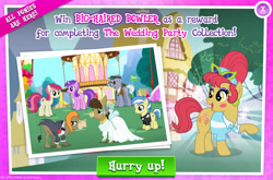 Size: 1962x1298 | Tagged: safe, imported from derpibooru, amethyst star, big wig, cranky doodle donkey, karat, matilda, roseluck, sparkler, strike, donkey, earth pony, pony, unicorn, advertisement, background character, background pony, bowtie, clothes, collection, colt, dress, ear piercing, earring, english, eyeshadow, female, flower, foal, gameloft, group, jack, jenny, jewelry, makeup, male, mare, mobile game, my little pony: magic princess, necktie, numbers, official, piercing, stallion, sunglasses, text, tuxedo, veil, visor, wedding dress, wedding suit, wig