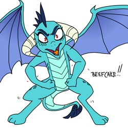 Size: 1200x1200 | Tagged: safe, artist:pony quarantine, imported from derpibooru, princess ember, dragon, beefcake, dragoness, female, looking at you, pose, simple background, solo, spread wings, white background, wings, yelling