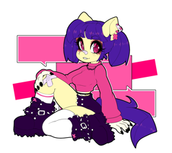 Size: 1772x1583 | Tagged: safe, artist:tolsticot, imported from derpibooru, oc, oc only, anthro, earth pony, bandaid, bandaid on nose, boots, clothes, ear piercing, earring, jewelry, looking at you, midriff, piercing, shoes, socks, solo