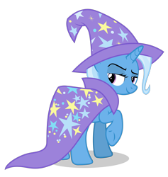 Size: 5352x5634 | Tagged: safe, alternate version, artist:gypsykumquat, imported from derpibooru, trixie, pony, unicorn, no second prances, .svg available, cape, clothes, female, hat, inkscape, looking at you, looking back, looking back at you, raised hoof, rear view, show accurate, simple background, smiling, smiling at you, solo, transparent background, trixie's cape, trixie's hat, vector