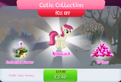 Size: 1269x860 | Tagged: safe, imported from derpibooru, roseluck, earth pony, pony, background character, background pony, bundle, bush, costs real money, english, female, flower, gameloft, gem, magic, mare, mobile game, my little pony: magic princess, numbers, official, sale, solo, solo focus, text