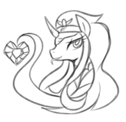 Size: 737x713 | Tagged: safe, artist:maren, imported from derpibooru, king sombra, pony, 2013, bust, crystal heart, doodle, monochrome, old art, portrait, prehensile mane, queen umbra, rule 63, simple background, sketch, solo, tongue out, white background