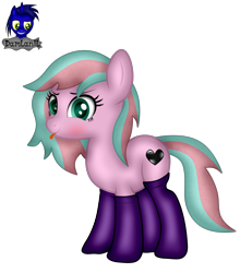 Size: 3840x4154 | Tagged: safe, artist:damlanil, imported from derpibooru, oc, oc:mystic breeze, earth pony, pony, blushing, clothes, cute, female, looking at you, mare, show accurate, simple background, smiling, socks, solo, standing, tongue out, transparent background, vector