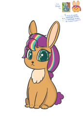 Size: 1298x1903 | Tagged: safe, artist:limitmj, imported from derpibooru, angel bunny, sunny starscout, rabbit, angel bunny is not amused, animal, bunnified, bunny starscout, chibi, cute, female, g5, lunar new year, simple background, solo, species swap, sunny bunny, unamused, white background, year of the rabbit