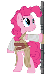 Size: 843x1200 | Tagged: safe, artist:prixy05, imported from derpibooru, pinkie pie, earth pony, pony, looking at something, rey, simple background, solo, staff, star wars, transparent background, vector