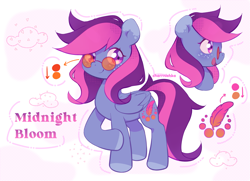 Size: 2575x1863 | Tagged: safe, artist:cherrnichka, imported from derpibooru, oc, oc only, oc:midnight bloom, pegasus, female, glasses, mare, pegasus oc, reference sheet, solo