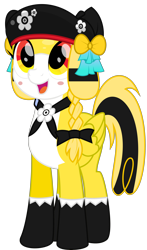 Size: 3000x5114 | Tagged: safe, artist:keronianniroro, imported from derpibooru, oc, oc only, oc:teruru, pegasus, pony, beret, blonde mane, bow, clothes, happy, hat, looking up, neckerchief, open mouth, simple background, socks, solo, stockings, thigh highs, transparent background