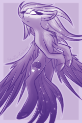 Size: 1000x1500 | Tagged: safe, artist:shad0w-galaxy, imported from derpibooru, oc, oc only, oc:shadow galaxy, pegasus, pony, ethereal mane, female, flying, glowing, glowing eyes, hooves, mare, monochrome, solo, starry mane