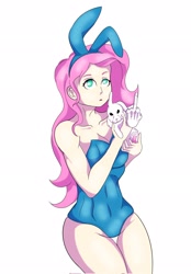 Size: 1422x2048 | Tagged: safe, alternate version, artist:crosslineanimator, imported from derpibooru, angel bunny, human, rabbit, animal, bunny girl, bunny suit, bunnyshy, clothes, humanized, middle finger, simple background, vulgar, white background