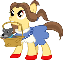 Size: 648x615 | Tagged: safe, edit, edited screencap, imported from derpibooru, screencap, ruby slippers (g4), dog, earth pony, pony, growing up is hard to do, background removed, basket, collar, crossover, dorothy gale, duo, duo male and female, female, male, pet, ruby slippers, simple background, the wizard of oz, toto, transparent background