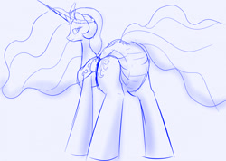 Size: 1280x910 | Tagged: safe, artist:ricktin, imported from derpibooru, princess celestia, alicorn, pony, butt, diaper, diaper fetish, female, fetish, mare, non-baby in diaper, plot, sketch, solo