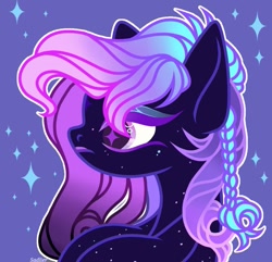 Size: 891x860 | Tagged: safe, artist:justsadluna, imported from derpibooru, oc, oc only, earth pony, pony, braid, bust, earth pony oc, eyelashes, female, frown, mare, solo, starry eyes, wingding eyes