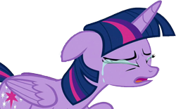 Size: 834x517 | Tagged: safe, edit, edited screencap, imported from derpibooru, screencap, twilight sparkle, alicorn, pony, once upon a zeppelin, background removed, crying, crylight sparkle, eyebrows, eyes closed, female, floppy ears, folded wings, frown, mare, open mouth, sad, simple background, sobbing, solo, transparent background, twilight sparkle (alicorn), wings