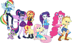 Size: 1027x619 | Tagged: safe, edit, edited screencap, imported from derpibooru, screencap, applejack, fluttershy, pinkie pie, rainbow dash, rarity, sci-twi, spike, spike the regular dog, sunset shimmer, twilight sparkle, dog, human, equestria girls, equestria girls series, background removed, converse, female, humane five, humane seven, humane six, male, ponied up, ponytail, puppy, rarity peplum dress, scitwilicorn, shoes, simple background, transparent background, wings