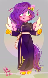 Size: 1200x1920 | Tagged: safe, artist:jully-park, imported from derpibooru, pipp petals, pegasus, semi-anthro, adorapipp, adorasexy, arm hooves, clothes, colored wings, cute, deel, digital art, dress, female, full body, g5, lunar new year, mare, mongolia, mongolia new year, mongolian, open mouth, open smile, sexy, signature, simple background, smiling, solo, spread wings, traditional clothes, wings