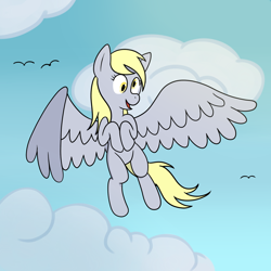 Size: 1500x1500 | Tagged: safe, artist:scraggleman, imported from derpibooru, derpy hooves, pegasus, pony, cloud, flying, solo