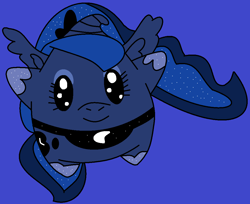 Size: 1072x874 | Tagged: safe, artist:jadeharmony, imported from derpibooru, princess luna, blue background, cute, floppy horn, horn, luma, lumafied, lunabetes, pun, simple background, solo, species swap, super mario bros., super mario galaxy