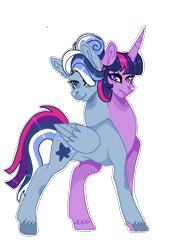 Size: 1240x1754 | Tagged: safe, artist:lost-soulowo, artist:nightingalewolfie, imported from derpibooru, twilight sparkle, oc, alicorn, pegasus, pony, base used, concave belly, conjoined, conjoined twins, duo, hooves, multicolored tail, nudity, sheath, simple background, slim, striped tail, tail, thin, transparent background, twilight sparkle (alicorn), unshorn fetlocks