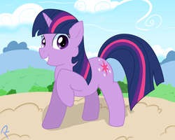 Size: 2500x2000 | Tagged: safe, artist:reinbou, imported from derpibooru, twilight sparkle, pony, unicorn, raised hoof, smiling, solo, unicorn twilight