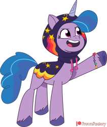 Size: 4000x4733 | Tagged: safe, artist:frownfactory, imported from derpibooru, izzy moonbow, pony, unicorn, spoiler:g5, spoiler:my little pony: tell your tale, spoiler:tyts01e34, clothes, female, g5, hoodie, mare, my little pony: tell your tale, open mouth, raised hoof, simple background, sneaksy, sneaksy strikes again, solo, transparent background, vector