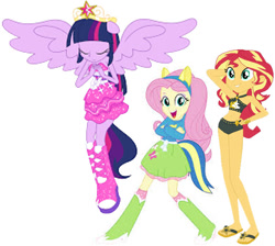 Size: 769x690 | Tagged: safe, imported from derpibooru, fluttershy, sunset shimmer, twilight sparkle, human, equestria girls, female, needs more png, trio, trio female, white background