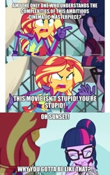 Size: 885x1400 | Tagged: safe, edit, edited screencap, imported from derpibooru, screencap, sci-twi, sunset shimmer, twilight sparkle, human, equestria girls, friendship games, angry, caption, comic, exploitable meme, image macro, meme, screencap comic, sunset yells at twilight, text, the grim adventures of billy and mandy