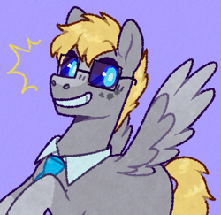 Size: 1280x1243 | Tagged: safe, artist:purrtal2, imported from derpibooru, pegasus, pony, blank flank, glasses, glowing, glowing eyes, grin, necktie, ponified, portal (valve), portal 2, smiling, solo, wheatley