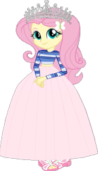 Size: 349x604 | Tagged: safe, imported from derpibooru, fluttershy, human, equestria girls, belly button, clothes, crown, exposed belly, female, jewelry, long skirt, midriff, regalia, shirt, simple background, skirt, solo, striped shirt, tiara, transparent background