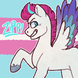 Size: 1280x1280 | Tagged: safe, artist:purrtal2, imported from derpibooru, zipp storm, pegasus, pony, g5, gender headcanon, pride, pride flag, profile, raised hoof, solo, trans zipp, transgender, transgender pride flag