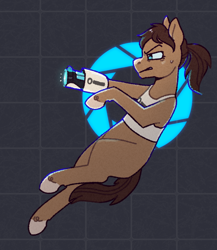 Size: 1280x1472 | Tagged: safe, artist:purrtal2, imported from derpibooru, pony, aperture science, chell, crossover, ponified, ponytail, portal (valve), portal gun, solo