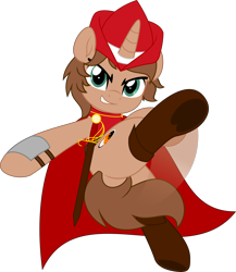 Size: 4336x5000 | Tagged: safe, artist:jhayarr23, imported from derpibooru, oc, oc only, oc:heroic armour, pony, unicorn, belt, boots, bracer, cape, clothes, commission, determination, determined, determined face, determined look, determined smile, hat, hoof heart, kicking, looking at you, male, pose, rapier, red mage, shoes, simple background, smiling, smiling at you, solo, stallion, stallion oc, sword, transparent background, underhoof, weapon, ych result