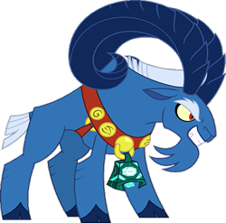 Size: 571x564 | Tagged: safe, edit, edited screencap, editor:incredibubbleirishguy, imported from derpibooru, screencap, vector edit, grogar, goat, season 9, spoiler:s09, background removed, bell, cloven hooves, collar, evil grin, grin, grogar's bell, male, ram, simple background, smiling, solo, transparent background, vector