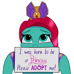 Size: 840x840 | Tagged: safe, artist:dan4rescue, imported from derpibooru, earth pony, pony, all hail the queen with queen haven, cute, fake tiara, female, g5, holding sign, hoof polish, jazz has no ears, jazz hooves, jazzibetes, mare, my little pony: the podcast, no ears, sign, simple background, solo, transparent background