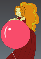 Size: 741x1075 | Tagged: safe, artist:hakdurbin, imported from derpibooru, adagio dazzle, human, equestria girls, balloon, clothes, dress, leaning, simple background, smiling, smirk