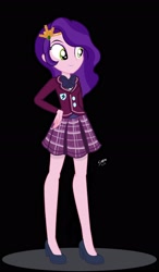 Size: 1734x2975 | Tagged: safe, artist:sarahthefox97, imported from derpibooru, pipp petals, human, equestria girls, black background, clothes, crystal prep academy uniform, equestria girls-ified, female, g5, g5 to equestria girls, generation leap, high heels, human pipp petals, school uniform, shoes, simple background, skinny pipp, solo