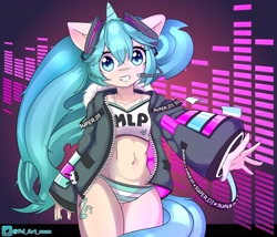 Size: 3500x3000 | Tagged: safe, artist:fd, imported from derpibooru, anthro, anime, belly button, clothes, female, hatsune miku, midriff, panties, solo, striped panties, striped underwear, underwear, vocaloid