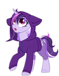 Size: 1620x2086 | Tagged: safe, artist:sarahsuresh-art, imported from derpibooru, oc, oc only, oc:dreaming bell, pony, unicorn, base used, clothes, commission, cute, female, hood, hoodie, horn, mare, ocbetes, raised hoof, simple background, solo, transparent background
