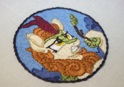 Size: 4932x3456 | Tagged: safe, artist:selenophile, imported from derpibooru, autumn blaze, kirin, sounds of silence, autumn blaze's puppet, embroidery, leaf, twig