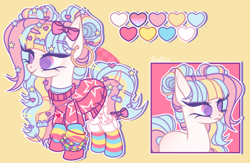 Size: 2600x1696 | Tagged: safe, artist:justsadluna, imported from derpibooru, oc, oc only, earth pony, pony, clothes, duo, earth pony oc, ethereal mane, eyelashes, female, mare, simple background, socks, starry mane, striped socks, yellow background