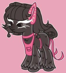 Size: 1024x1124 | Tagged: safe, artist:justsadluna, imported from derpibooru, oc, oc only, earth pony, pony, apron, clothes, earth pony oc, eyelashes, female, mare, naked apron, partial nudity, pink background, simple background, solo, unshorn fetlocks