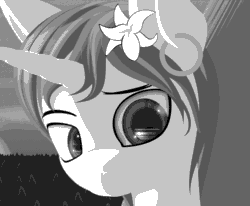 Size: 886x730 | Tagged: safe, artist:styroponyworks, imported from derpibooru, dj pon-3, vinyl scratch, pony, unicorn, dithering, ear piercing, earring, flower, flower in hair, gif, grayscale, jewelry, monochrome, non-animated gif, piercing, solo, wip