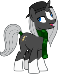 Size: 5216x6792 | Tagged: safe, artist:vector-brony, edit, imported from derpibooru, vector edit, oc, oc only, oc:night quill, pony, unicorn, absurd resolution, blaze (coat marking), clothes, coat markings, facial markings, hat, male, open mouth, scarf, simple background, socks (coat markings), solo, stallion, striped scarf, tail, tail wrap, transparent background, vector