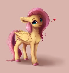 Size: 2316x2460 | Tagged: safe, artist:miokomata, imported from derpibooru, fluttershy, pegasus, pony, brown background, colored hooves, cute, daaaaaaaaaaaw, female, floating heart, floppy ears, freckles, freckleshy, heart, high res, looking at you, mare, shyabetes, simple background, smiling, smiling at you, solo, sternocleidomastoid