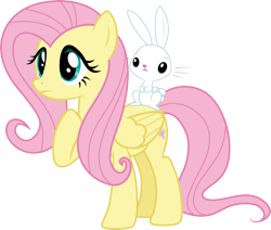 Size: 3535x3000 | Tagged: safe, artist:cloudy glow, imported from derpibooru, angel bunny, fluttershy, pegasus, pony, rabbit, may the best pet win, .ai available, angel riding fluttershy, animal, female, folded wings, mare, rabbits riding ponies, raised hoof, simple background, transparent background, vector, wings