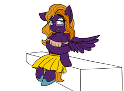 Size: 1280x944 | Tagged: safe, artist:thelunararmy, imported from derpibooru, oc, oc only, oc:purple creativity, pegasus, pony, clothes, simple background, skirt, solo, top, white background