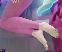 Size: 2560x2160 | Tagged: safe, artist:shadowboltsfm, imported from derpibooru, princess celestia, alicorn, anthro, plantigrade anthro, 3d, barefoot, bed, blender, feet, female, fetish, foot fetish, foot focus, glowing, glowing tail, high res, legs, nail polish, not sfm, pictures of legs, solo, tail, toes