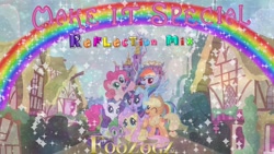 Size: 1920x1080 | Tagged: safe, artist:creaciones-jean, artist:crunchnugget, artist:foozogz, artist:user15432, imported from derpibooru, applejack, fluttershy, pinkie pie, rainbow dash, rarity, spike, twilight sparkle, alicorn, dragon, earth pony, pegasus, pony, unicorn, foozogz, glitter, looking at you, make it special, make it special (reflection mix), mane six, mane six opening poses, one eye closed, open mouth, ponyville, rainbow, sitting, smiling, sparkles, twilight sparkle (alicorn), twilight's castle, wink, winking at you