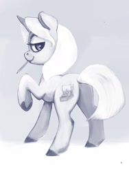 Size: 1200x1600 | Tagged: safe, artist:ponsce, imported from derpibooru, oc, oc only, pony, unicorn, butt, female, lidded eyes, looking at you, looking back, looking back at you, mare, mouth hold, pencil, plot, smiling, solo