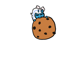 Size: 480x360 | Tagged: safe, artist:kizibe, imported from derpibooru, oc, oc only, oc:fleurbelle, pony, biting, bow, chocolate chip cookie, cookie, eating, eyes closed, food, hair bow, happy, simple background, smol, solo, transparent background